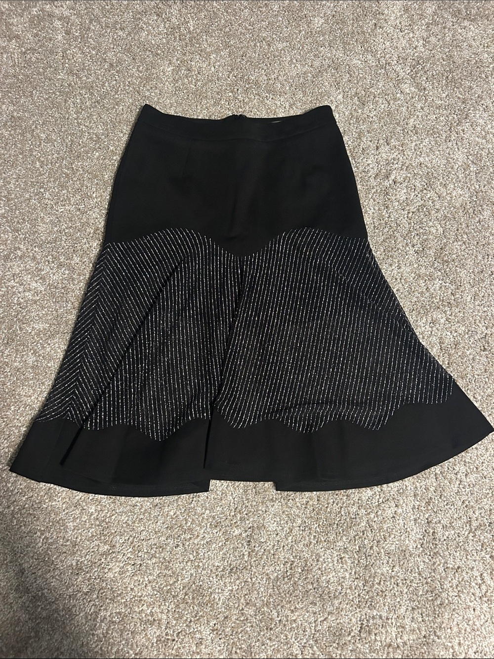 VENUS Black A-Line Midi Skirt with Sparkle Pinstripe Panel